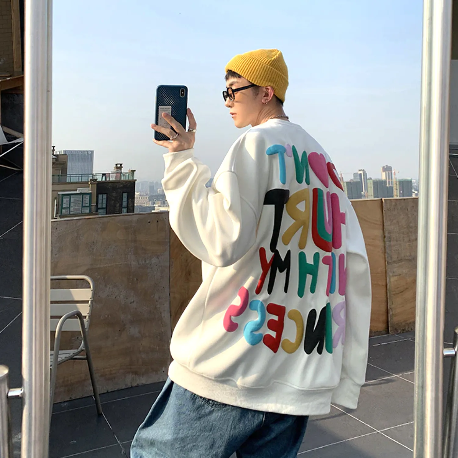 "HDRD" Sweat-shirt Hoodie imprimé coloré Blanc - URB1™