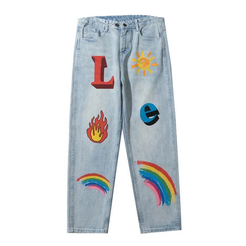 "LEGEND" Jean Denim Large Coupe droite à Imprimés - URB1™