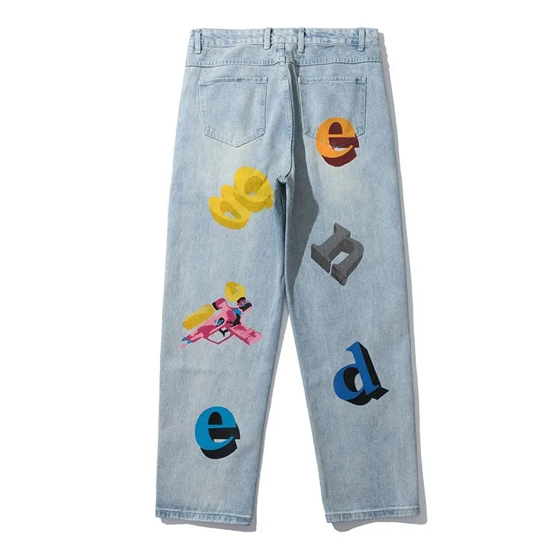 "LEGEND" Jean Denim Large Coupe droite à Imprimés - URB1™