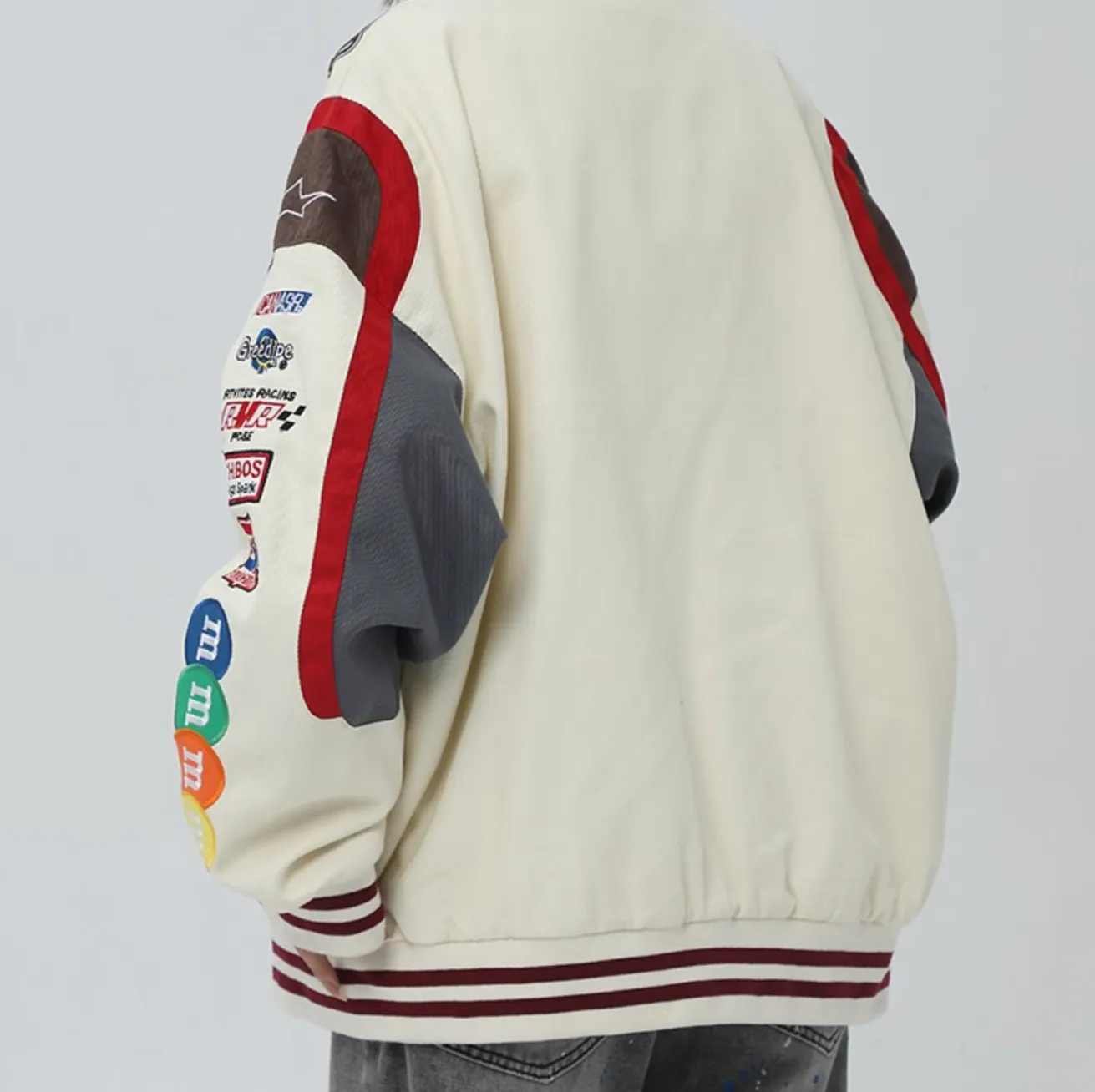 "M&M" Veste Universitaire Jacket Racing Brodée Beige - URB1™