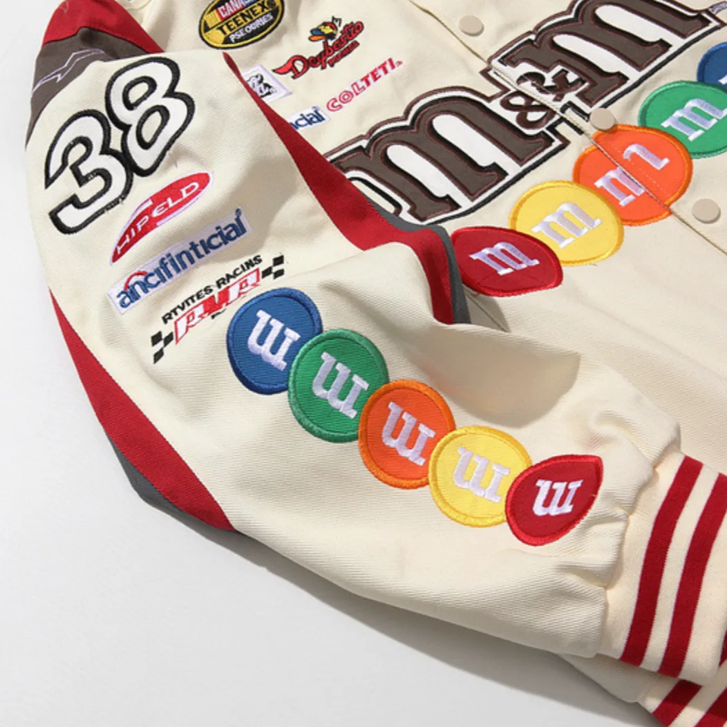 "M&M" Veste Universitaire Jacket Racing Brodée Beige - URB1™