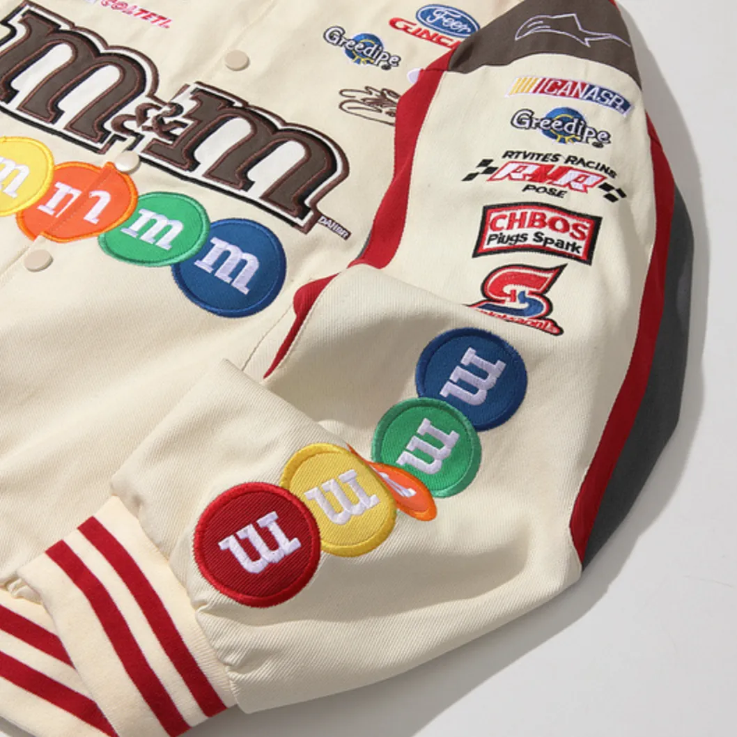 "M&M" Veste Universitaire Jacket Racing Brodée Beige - URB1™