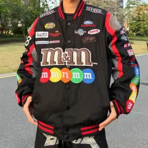 "M&M" Veste Universitaire Jacket Racing Brodée Beige - URB1™