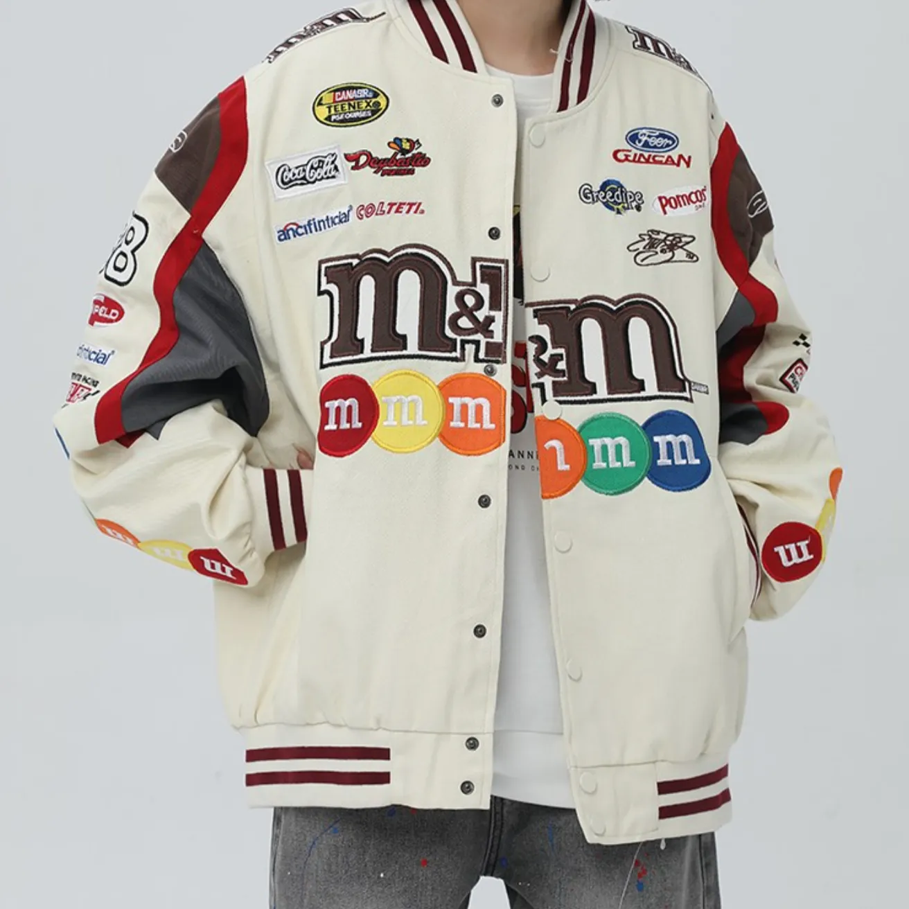 "M&M" Veste Universitaire Jacket Racing Brodée Beige - URB1™