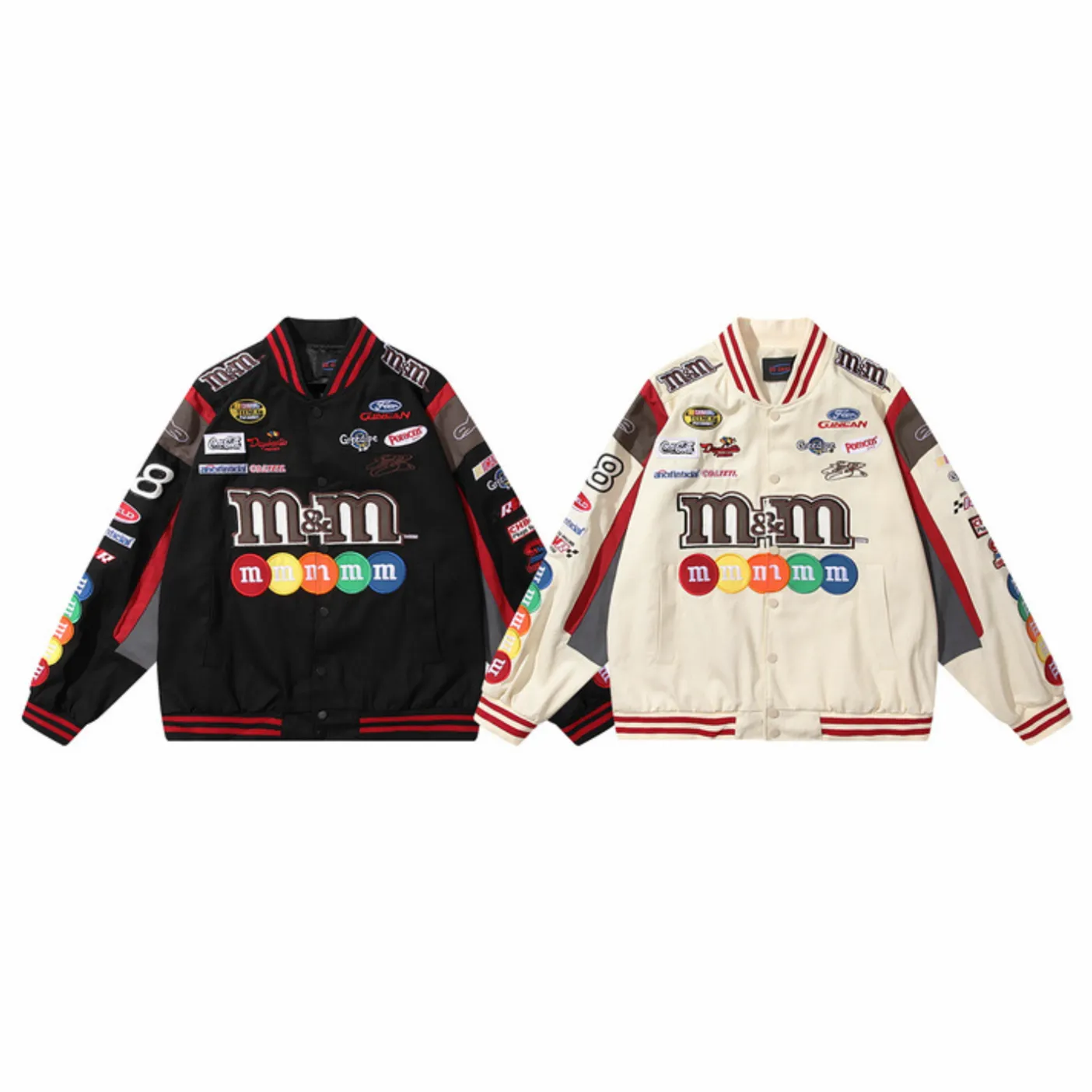"M&M" Veste Universitaire Jacket Racing Brodée Beige - URB1™