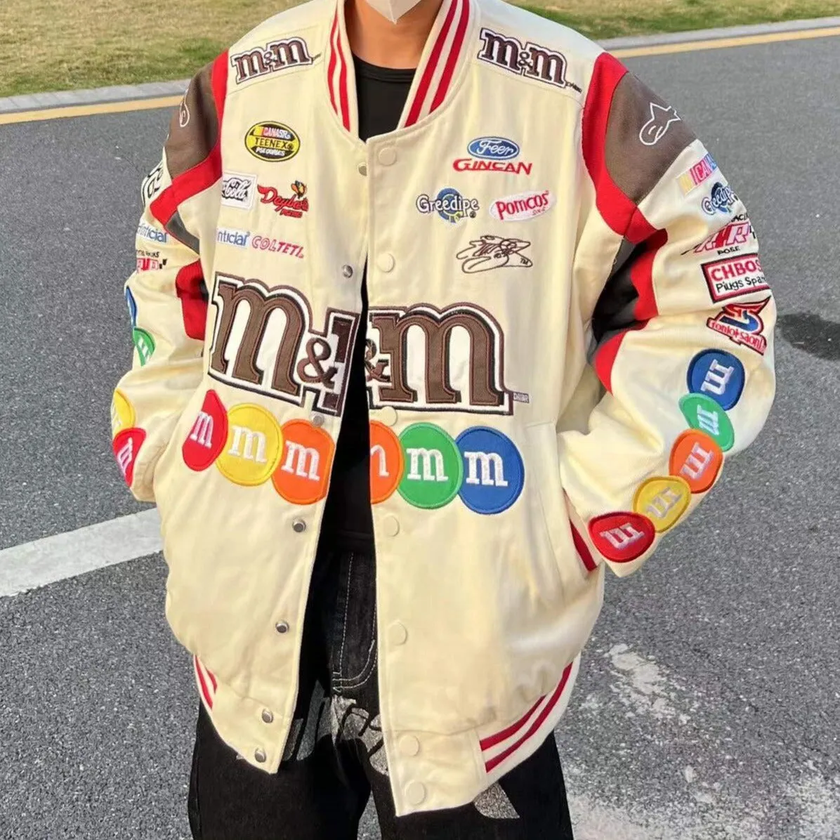 "M&M" Veste Universitaire Jacket Racing Brodée Beige - URB1™