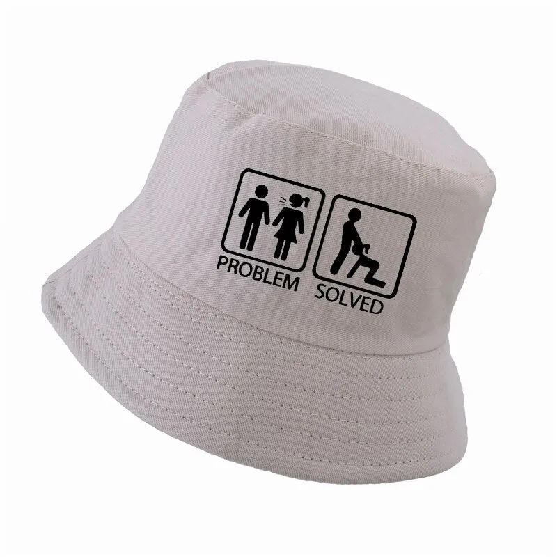"PROBLEM SOLVED" Chapeau Bob Noir Imprimé - URB1™