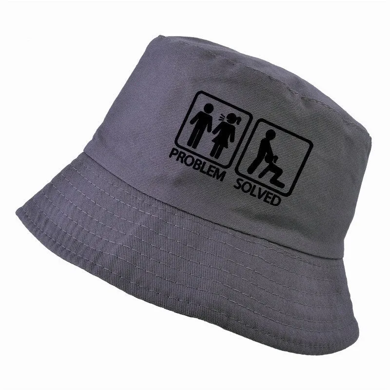 "PROBLEM SOLVED" Chapeau Bob Noir Imprimé - URB1™