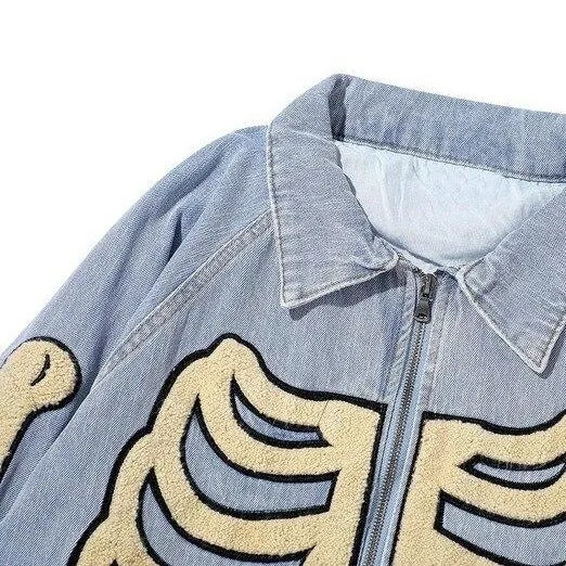 "SKELETON" Veste en Jean Bomber Brodée Noir - URB1™