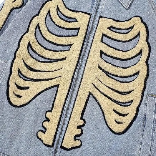 "SKELETON" Veste en Jean Bomber Brodée Noir - URB1™