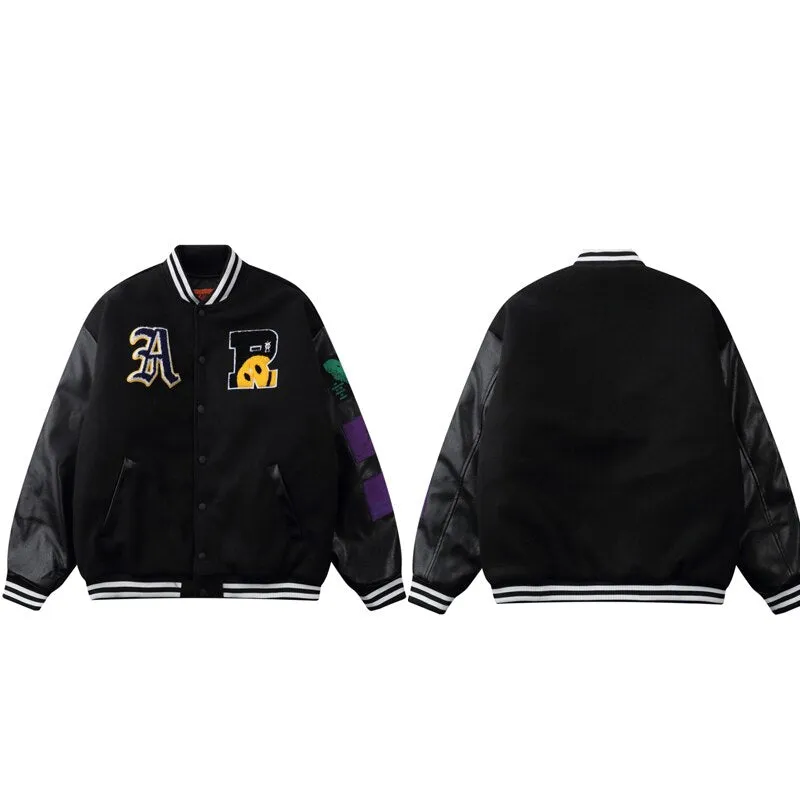 "SMILE" Veste Baseball Bombers Simili-cuir Noir - URB1™