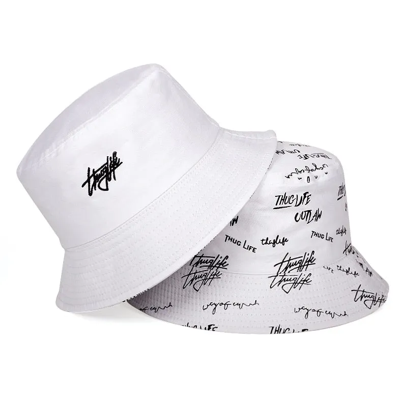 "THUG LIFE" Chapeau Bob Brodé Réversible Blanc - URB1™