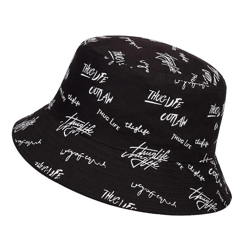 "THUG LIFE" Chapeau Bob Brodé Réversible Blanc - URB1™