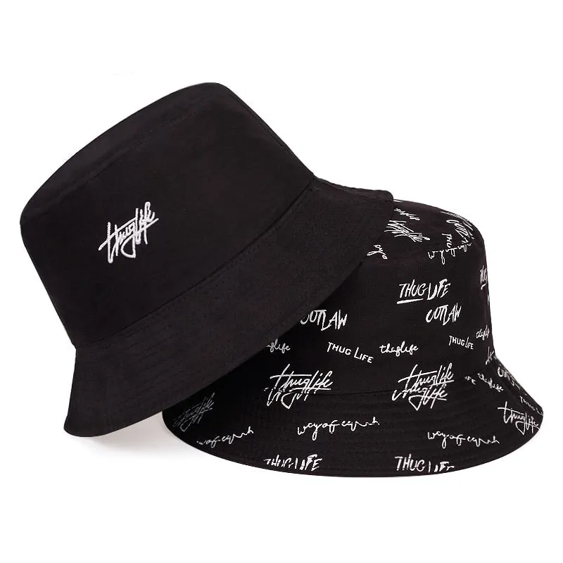 "THUG LIFE" Chapeau Bob Brodé Réversible Blanc - URB1™