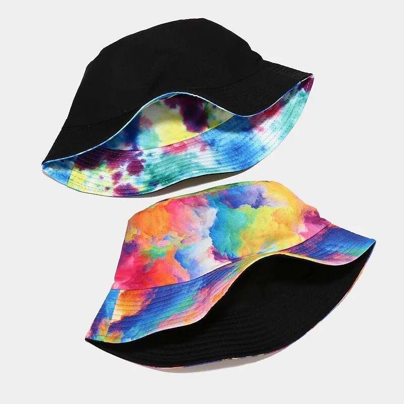 "TIE AND DYE" Chapeau Bob Imprimé Violet Bleu Blanc - URB1™