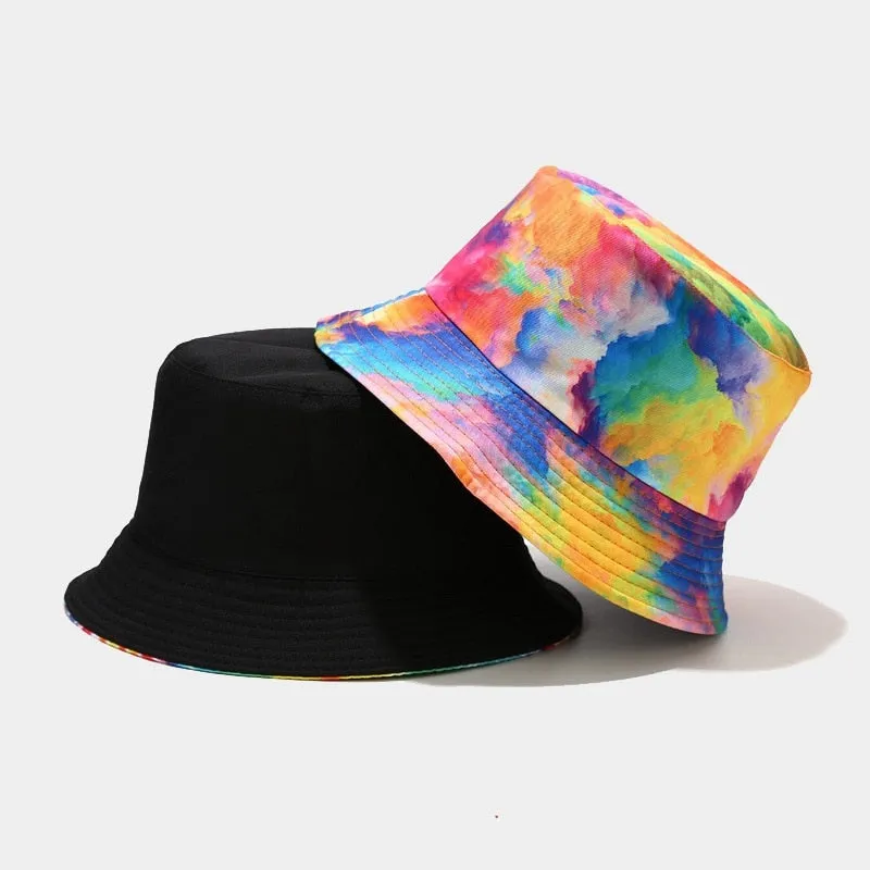 "TIE AND DYE" Chapeau Bob Imprimé Violet Bleu Blanc - URB1™