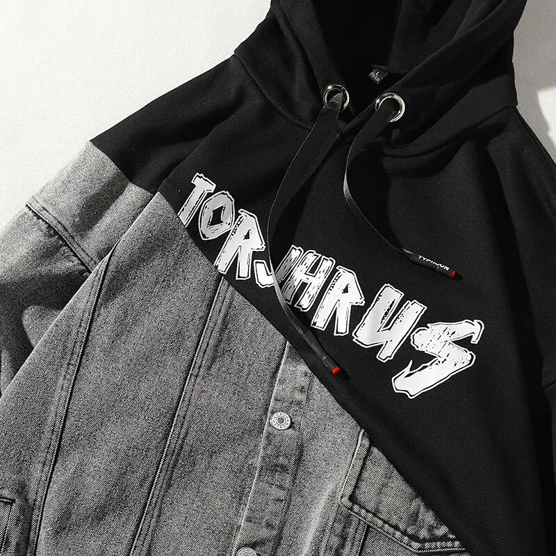 "TORJHRUS" Veste en jean denim Sweatshirt Noir - URB1™
