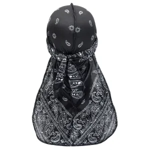 "WAVES" Durag Noir Imprimé Bandana - URB1™