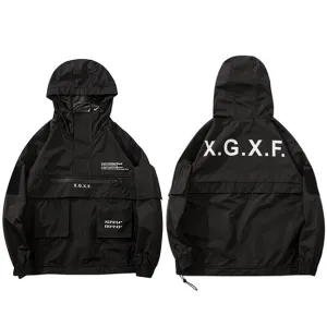 "X.G.X.F" Veste Coupe Vent à Capuche Techwear Noir - URB1™