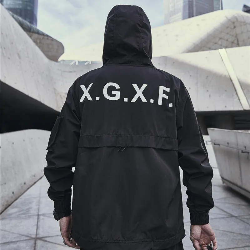 "X.G.X.F" Veste Coupe Vent à Capuche Techwear Noir - URB1™