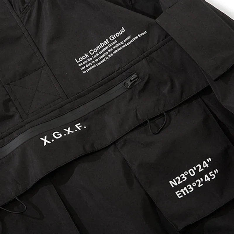 "X.G.X.F" Veste Coupe Vent à Capuche Techwear Noir - URB1™