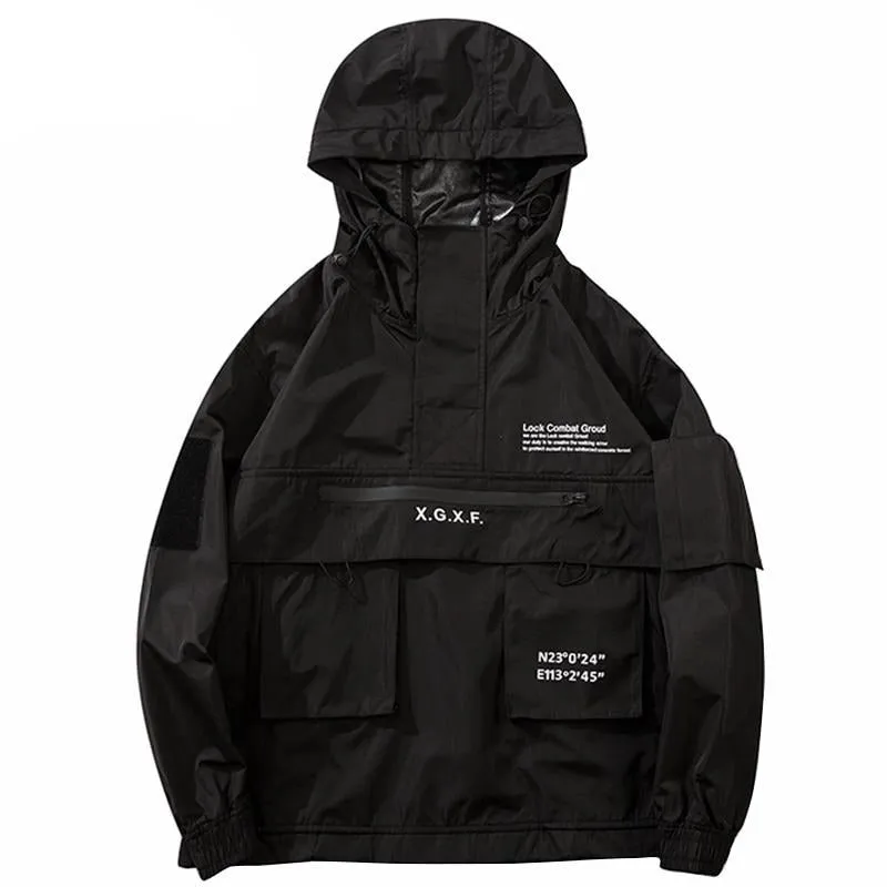 "X.G.X.F" Veste Coupe Vent à Capuche Techwear Noir - URB1™