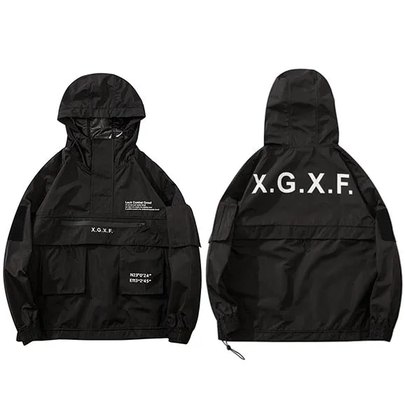 "X.G.X.F" Veste Coupe Vent à Capuche Techwear Noir - URB1™