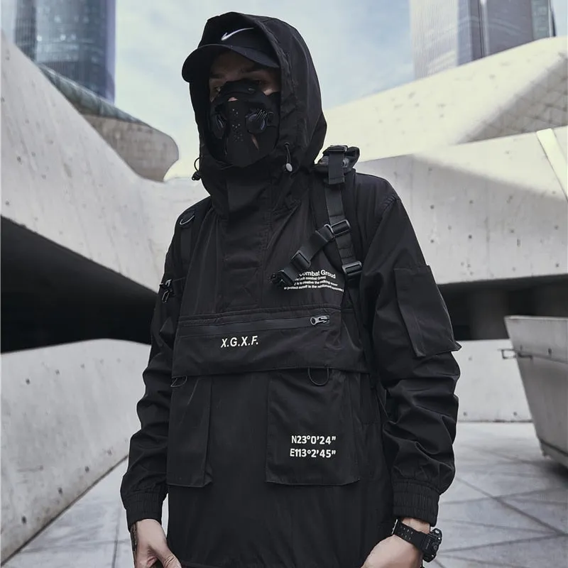 "X.G.X.F" Veste Coupe Vent à Capuche Techwear Noir - URB1™
