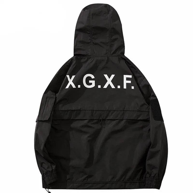 "X.G.X.F" Veste Coupe Vent à Capuche Techwear Noir - URB1™