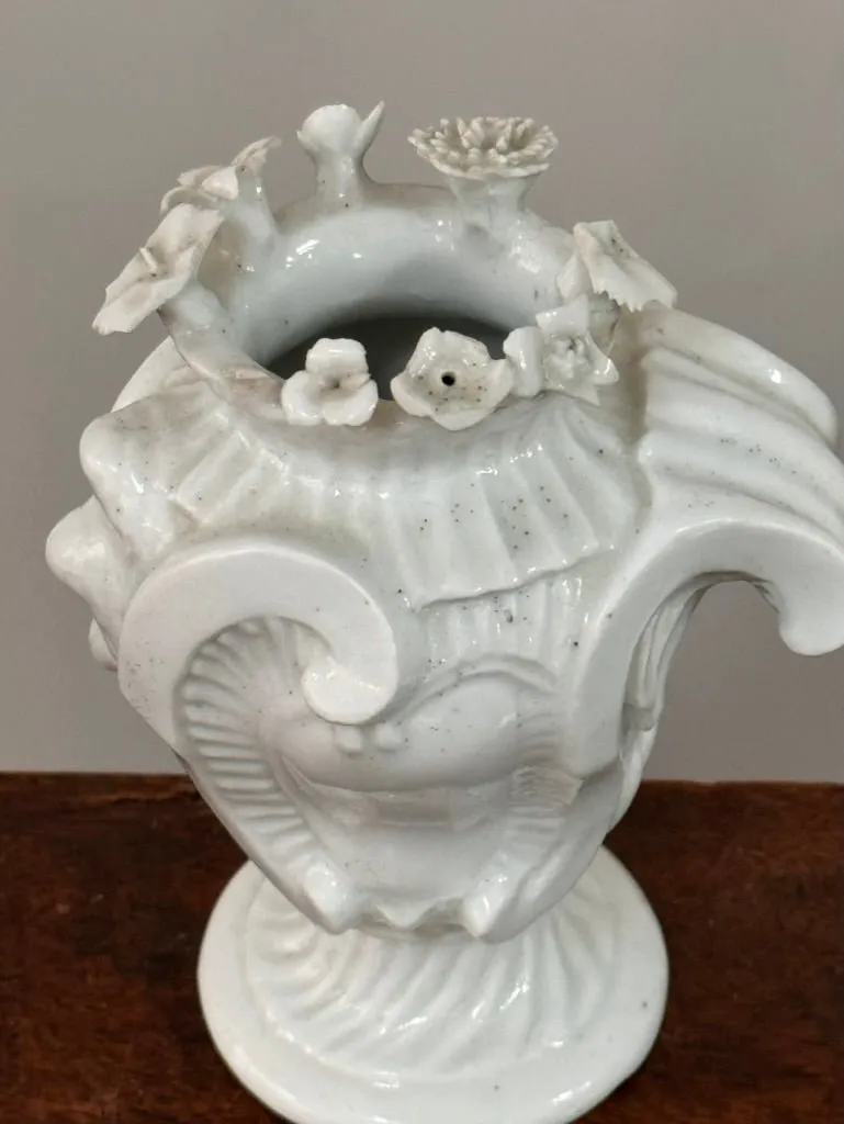 Rare pair of Longton Hall Flower-encrusted vases, c. 1755