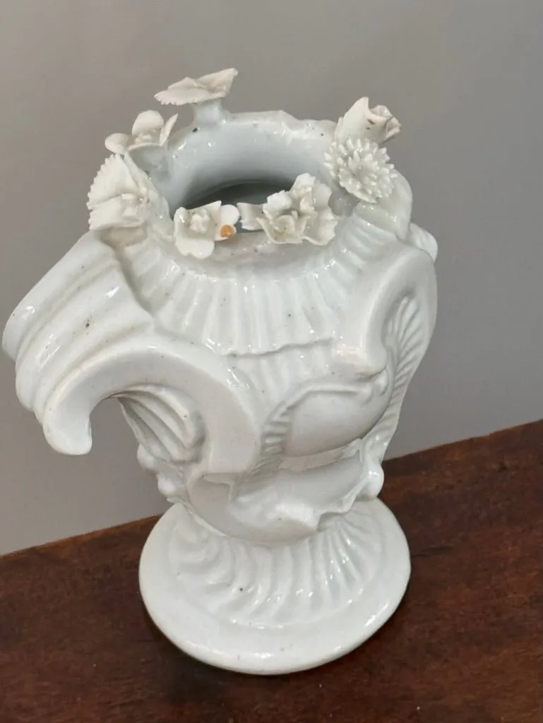 Rare pair of Longton Hall Flower-encrusted vases, c. 1755