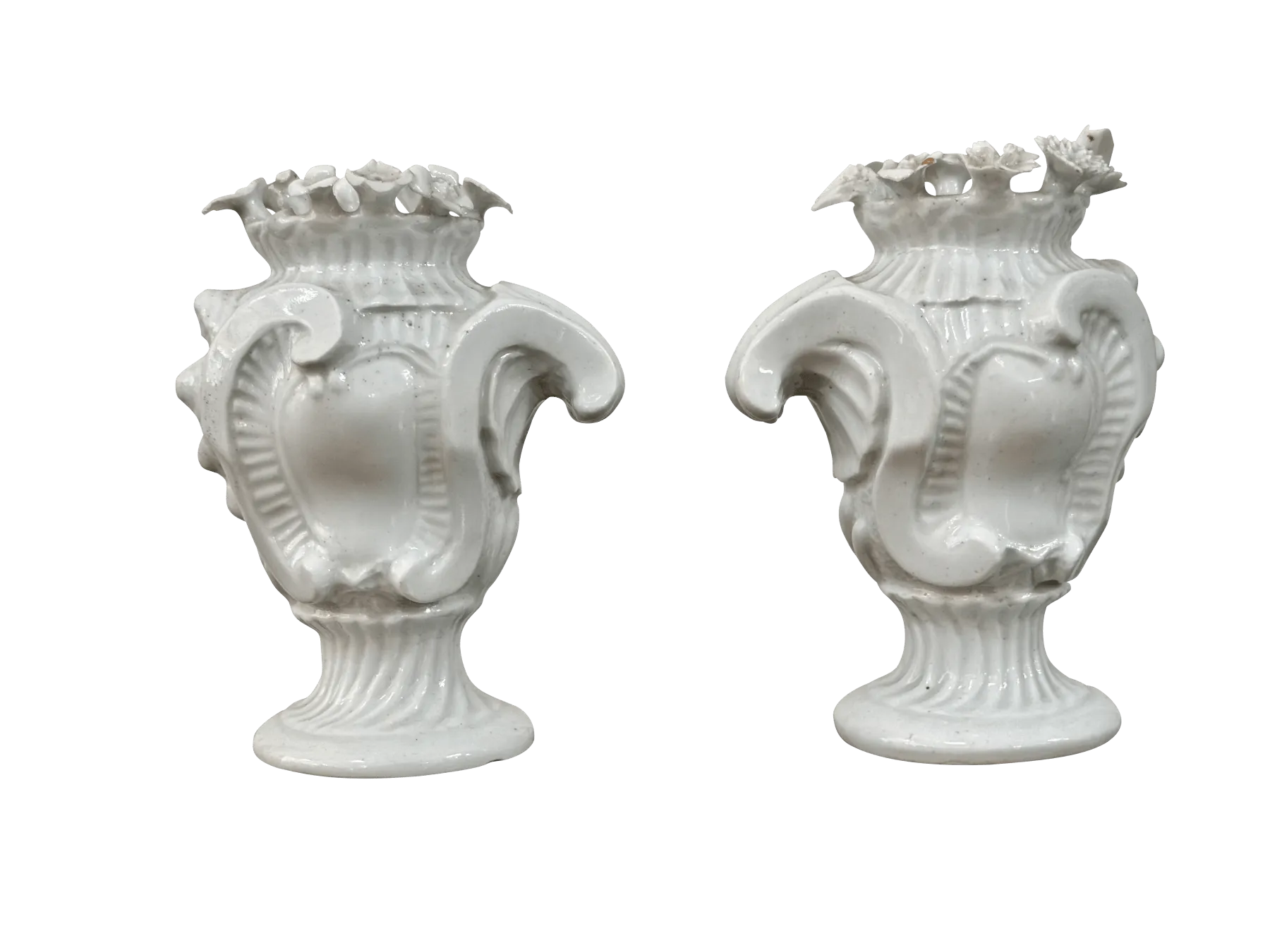 Rare pair of Longton Hall Flower-encrusted vases, c. 1755
