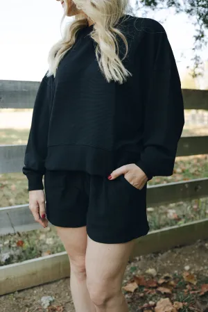 Ribbed Casual Shorts-Black
