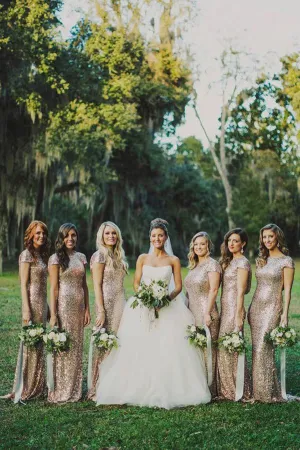 Rose Gold Sequin Mermaid Long Bridesmaid Dress, Maid of honor Dresses, MB150