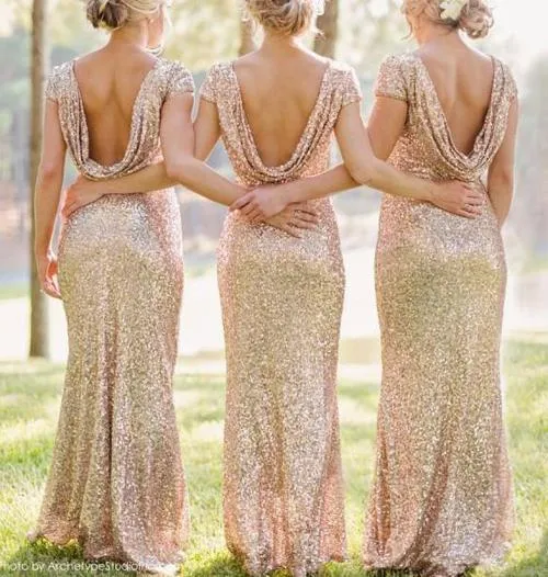 Rose Gold Sequin Mermaid Long Bridesmaid Dress, Maid of honor Dresses, MB150