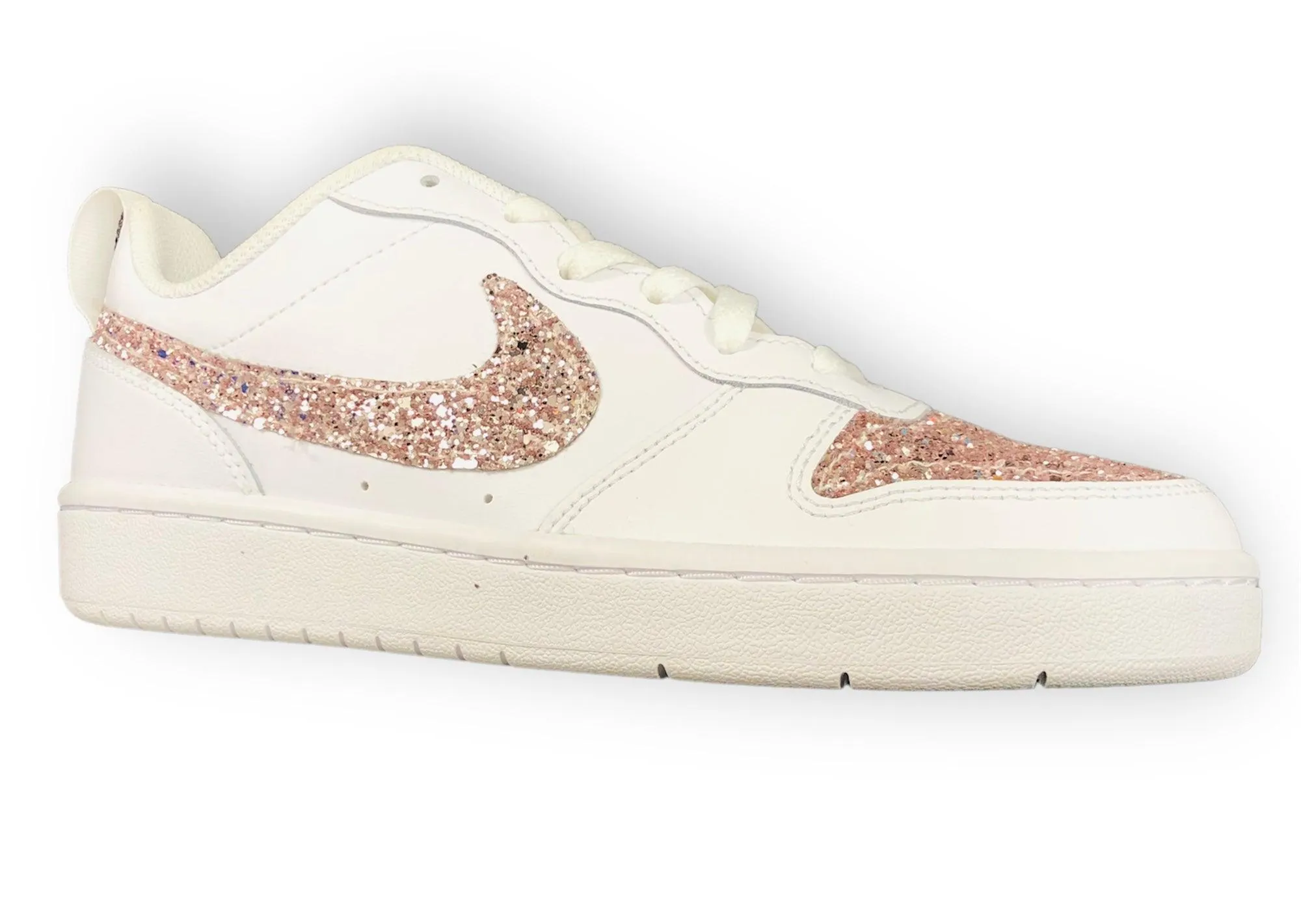 SCARPE NIKE COURT BOROUGH LOW 2 LE SNEAKERS ONE WHITE CUSTOM GLITTER