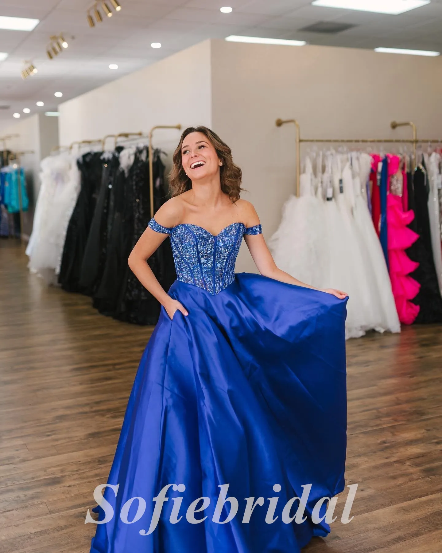 Sexy Sequin Top Satin Bottom Off Shoulder V-Neck Sleeveless A-Line Long Prom Dresses,SFPD0649