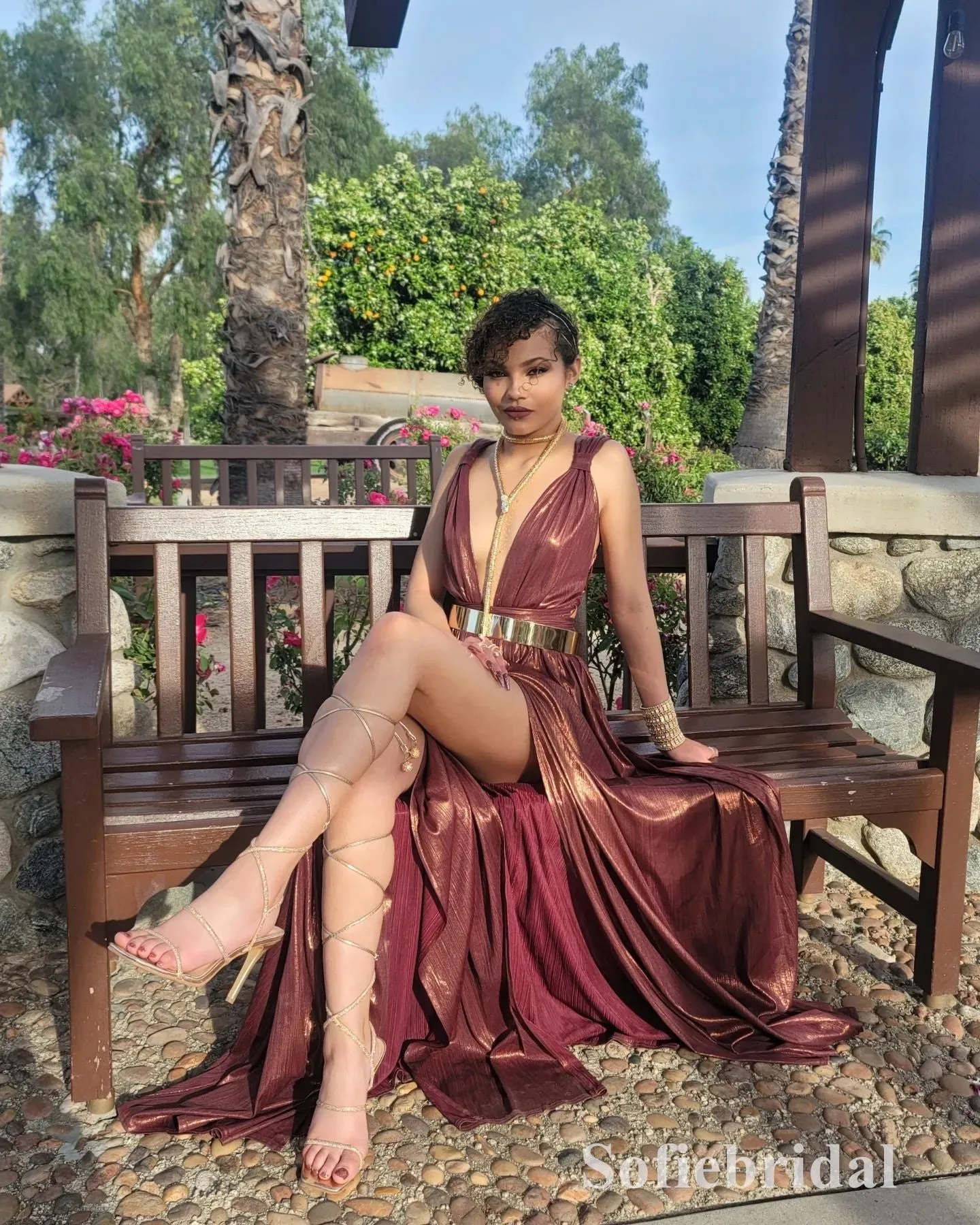 Sexy Special fabric Spaghetti Straps Deep V-Neck Sleeveless Long Prom Dresses With Split, PD0898