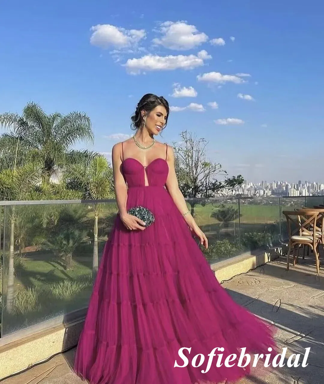 Sexy Tulle Spaghetti Straps Sleeveless A-Line Prom Dress, PD01023