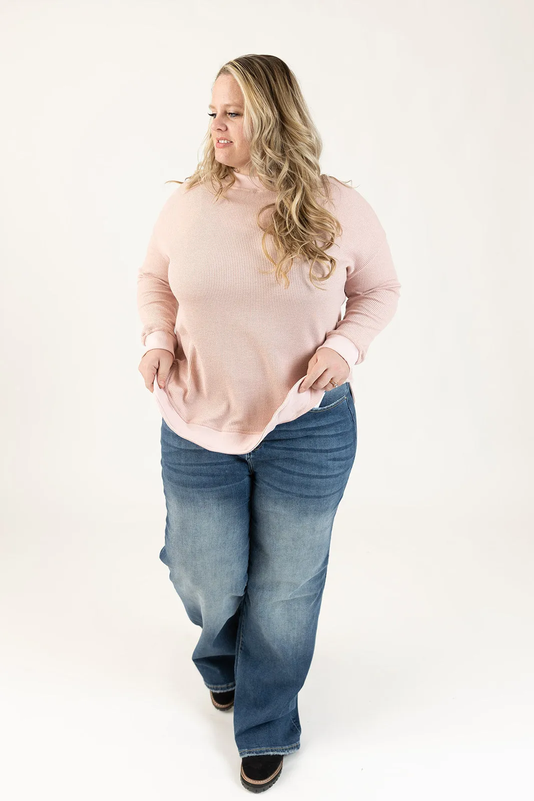 Sonya Waffle Knit Pullover Top Curvy