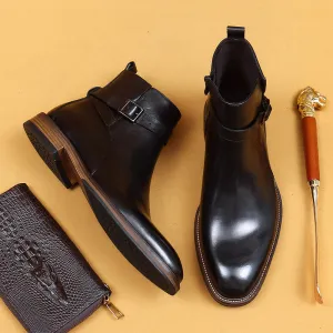 Top Layer Cowhide Men's Leather Shoes British Pointed Chelsea Boots Men's Shoes Winter Genuine Leather Lining Business Formal Wear Ankle Boots86213