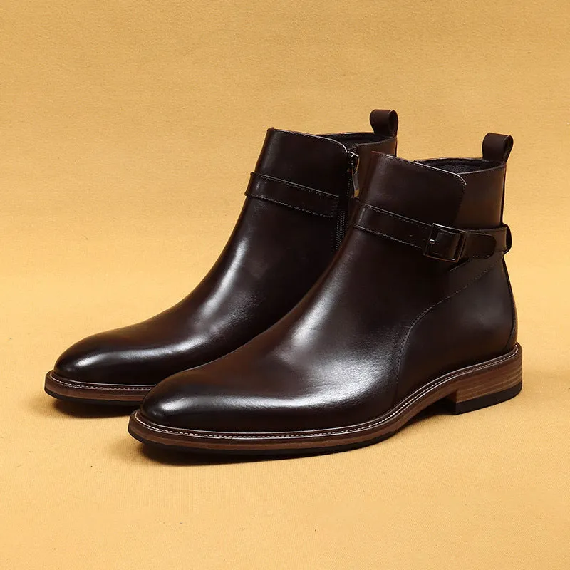 Top Layer Cowhide Men's Leather Shoes British Pointed Chelsea Boots Men's Shoes Winter Genuine Leather Lining Business Formal Wear Ankle Boots86213