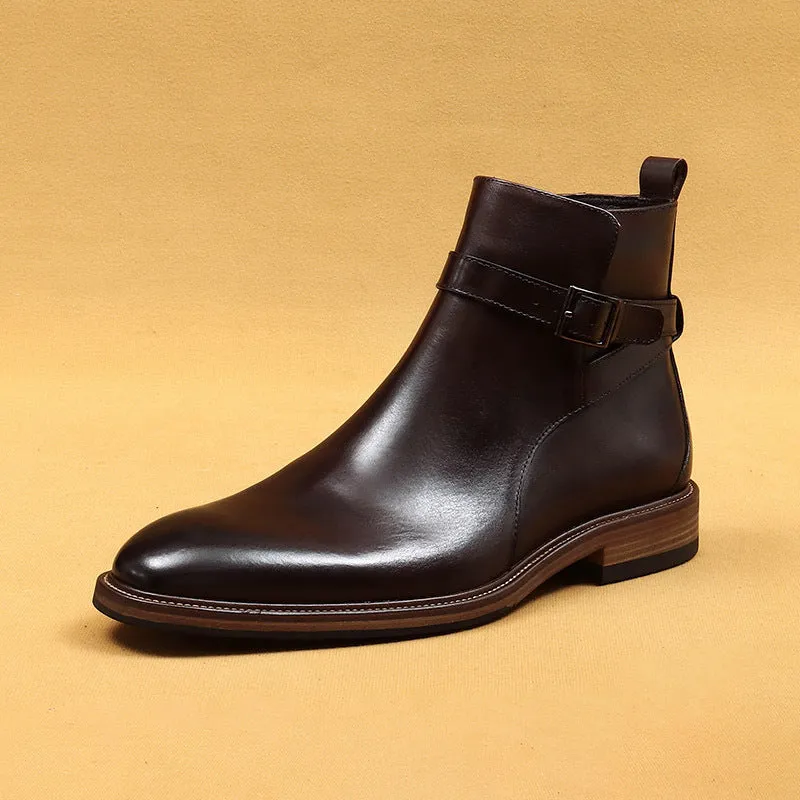 Top Layer Cowhide Men's Leather Shoes British Pointed Chelsea Boots Men's Shoes Winter Genuine Leather Lining Business Formal Wear Ankle Boots86213