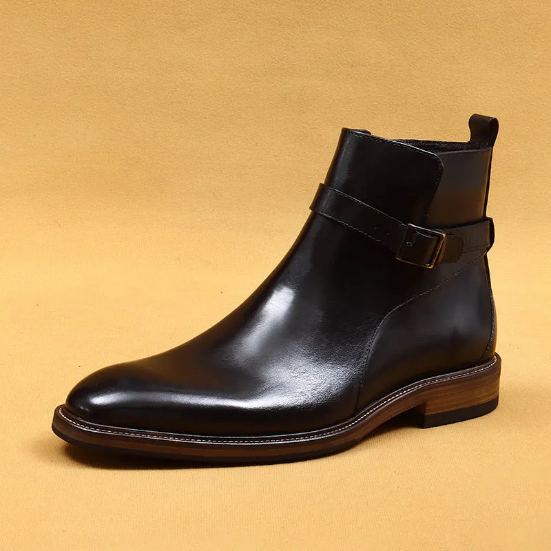 Top Layer Cowhide Men's Leather Shoes British Pointed Chelsea Boots Men's Shoes Winter Genuine Leather Lining Business Formal Wear Ankle Boots86213
