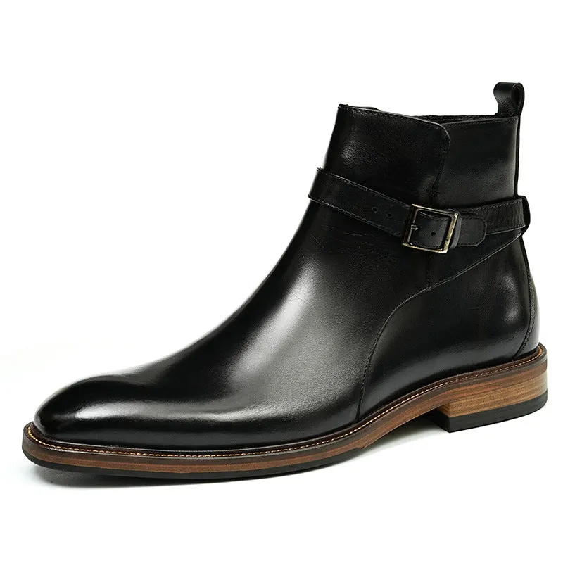 Top Layer Cowhide Men's Leather Shoes British Pointed Chelsea Boots Men's Shoes Winter Genuine Leather Lining Business Formal Wear Ankle Boots86213