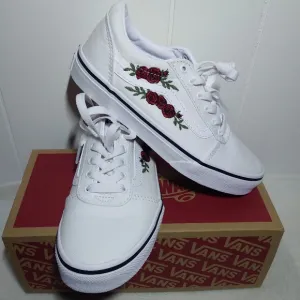 Vans Ward Missy Size 3 Rose Embroidery White Sneakers VN0A3TFWTBD NEW