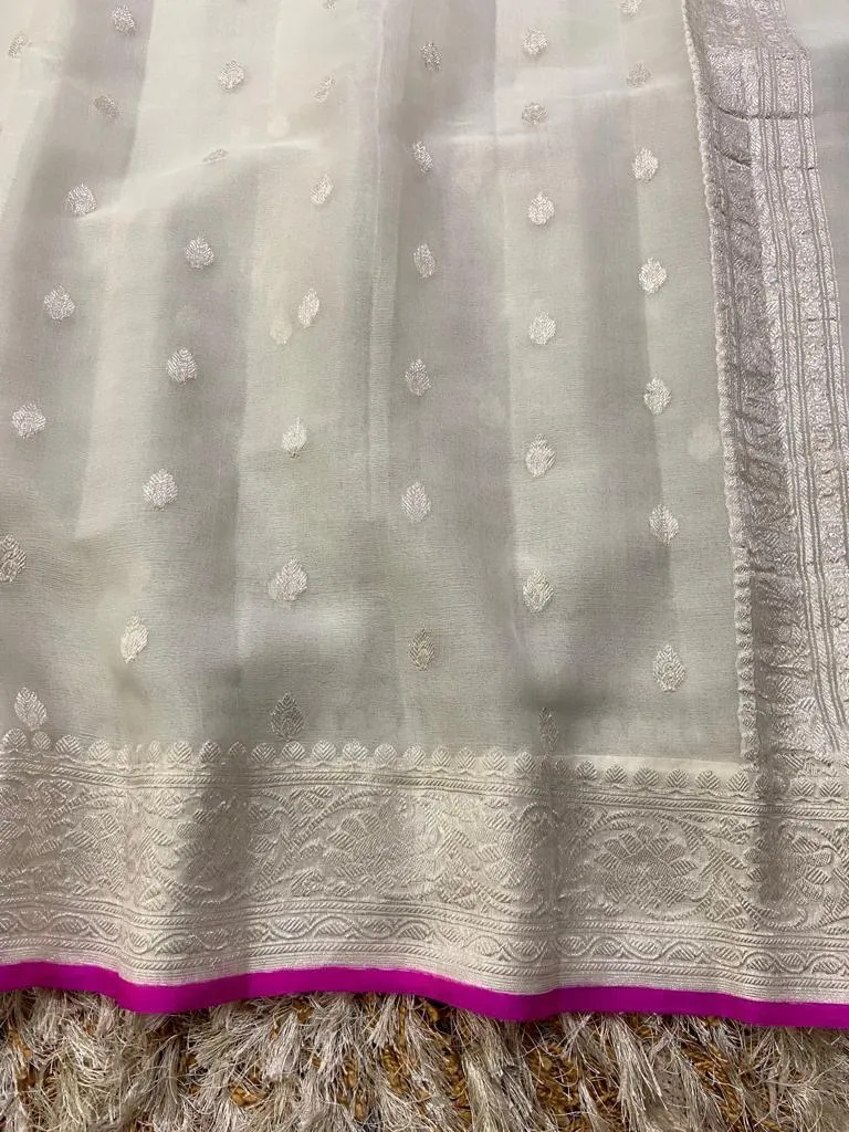 White Color Banarasi Khaddi Georgette Saree