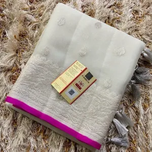 White Color Banarasi Khaddi Georgette Saree