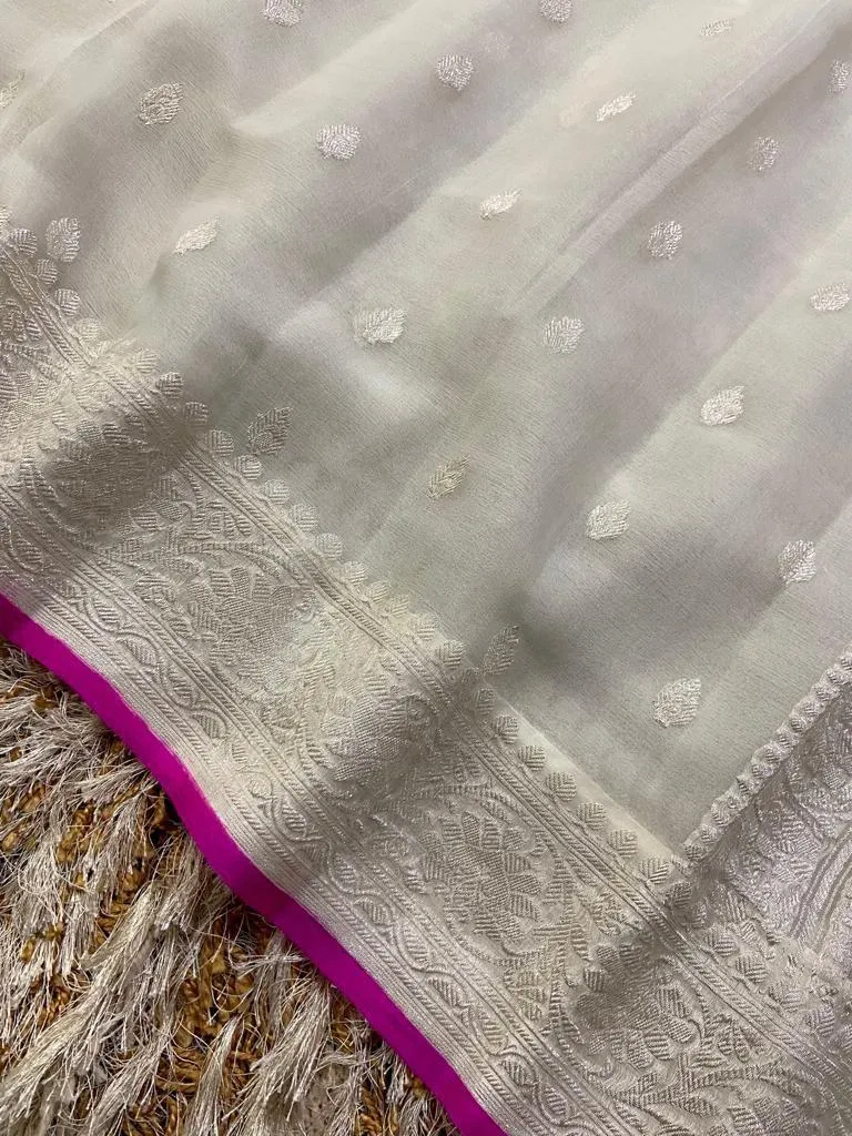 White Color Banarasi Khaddi Georgette Saree